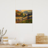 Farbenfrohe Herbstlandschaft mit Zaun in Siebenbür Poster (Küche)