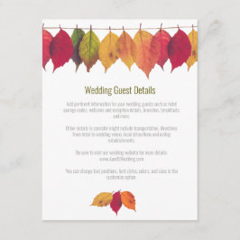 Farbenfrohe Herbstlaub Hochzeitgastdetails Begleitkarte