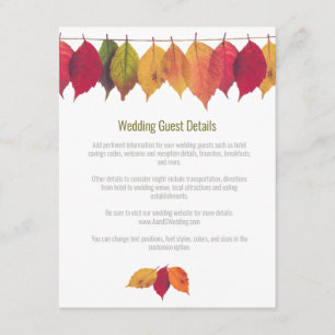 Farbenfrohe Herbstlaub Hochzeitgastdetails Begleitkarte