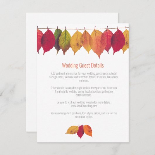 Farbenfrohe Herbstlaub Hochzeitgastdetails Begleitkarte (Vorne/Hinten)