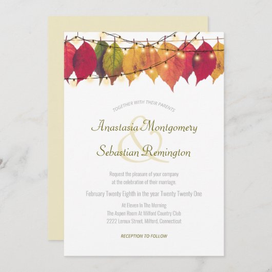 farbenfrohe Herbstleaf Streichellichtfeier Einladung (Vorne/Hinten)