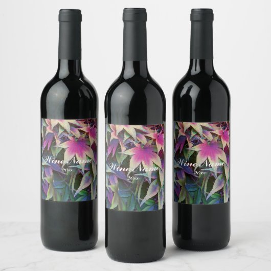 Farbenfrohe Herbstmaple Blätter Blumen Weinetikett (Flaschen)