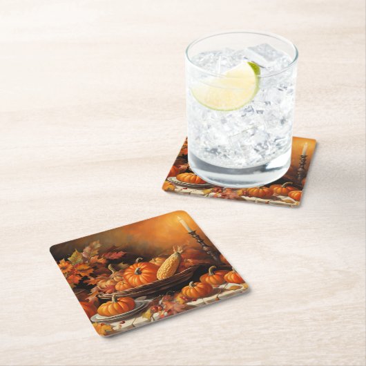 Farbenfrohe Herbstpumpen Rechteckiger Pappuntersetzer (Vor Ort)