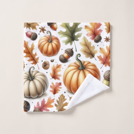 Farbenfrohe Herbstsaison Pumpkins und Blätter druc Badhandtuch Set (Waschlappen)