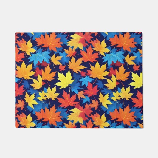 Farbenfrohe Herbstüberreste im dunkelblauen Hinter Fußmatte (Vorderseite)