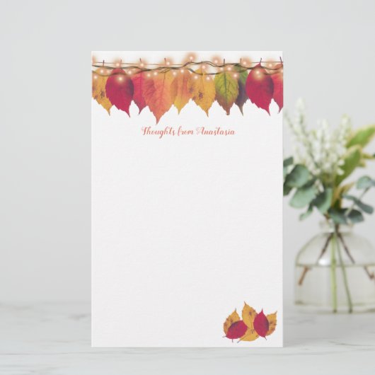 Farbenfrohe Herbstwoche Saisonale Blätter Feuerstr Briefpapier (Stehend Vorderseite)