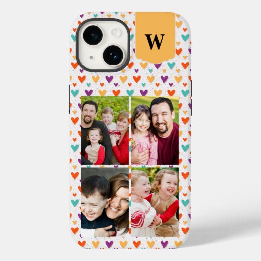 Farbenfrohe Herz-Custom Monogram 4-Fotos Case-Mate iPhone Hülle (Rückseite)