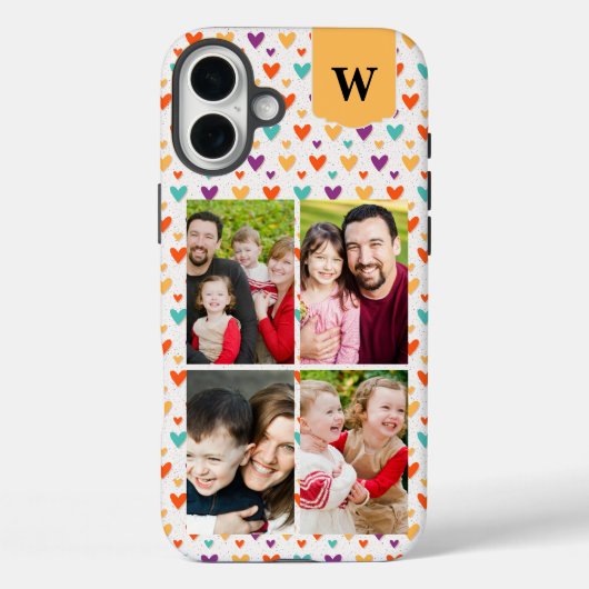 Farbenfrohe Herz-Custom Monogram 4-Fotos Case-Mate iPhone Hülle (Rückseite)