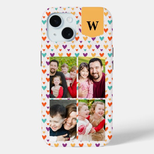 Farbenfrohe Herz-Custom Monogram 4-Fotos Case-Mate iPhone Hülle (Rückseite)