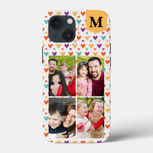 Farbenfrohe Herz-Custom Monogram 4-Fotos Case-Mate iPhone Hülle (Rückseite)