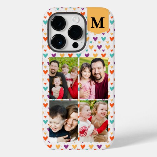Farbenfrohe Herz-Custom Monogram 4-Fotos Case-Mate iPhone Hülle (Rückseite)