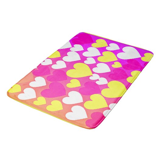 Farbenfrohe Herz-Liebe-Muster Badematte (Schrägansicht)
