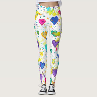 Farbenfrohe Herz-Liebe Paint Spritzer Leggings