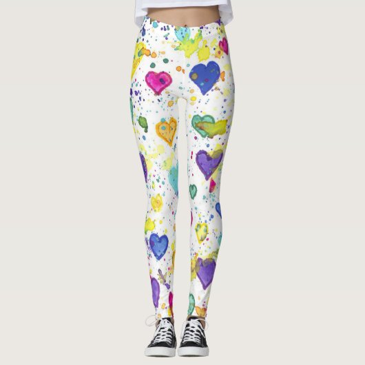 Farbenfrohe Herz-Liebe Paint Spritzer Leggings (Vorderseite)