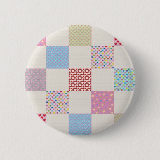 Farbenfrohe Herz-Quilt-Muster Button (Vorderseite)
