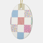Farbenfrohe Herz-Quilt-Muster Keramikornament (Links)