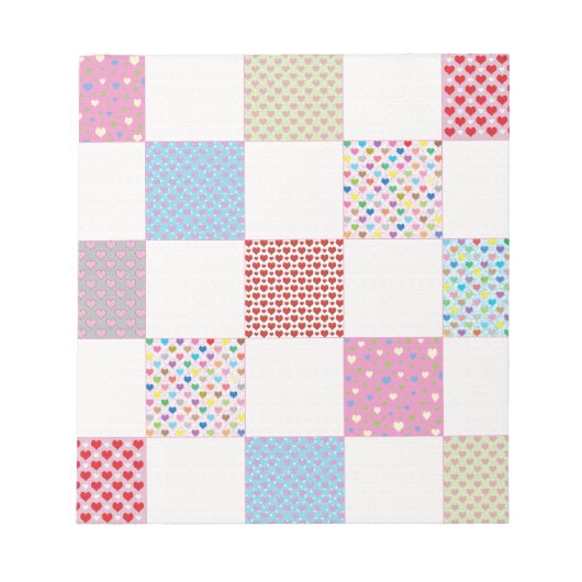 Farbenfrohe Herz-Quilt-Muster Notizblock (Vorderseite)