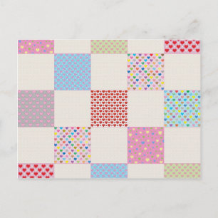 Farbenfrohe Herz-Quilt-Muster Postkarte