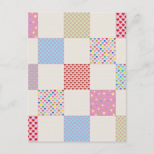 Farbenfrohe Herz-Quilt-Muster Postkarte (Vorderseite)