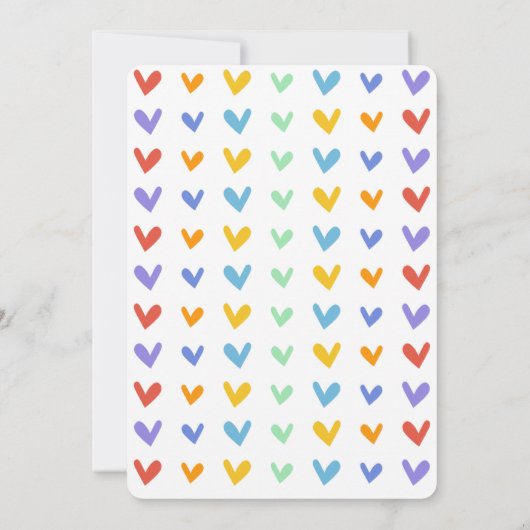 Farbenfrohe Herz trifft Retro Rainbow Baby Dusche Einladung (Rückseite)