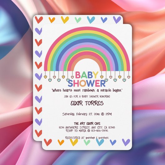 Farbenfrohe Herz trifft Retro Rainbow Baby Dusche Einladung
