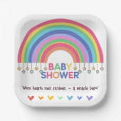 Farbenfrohe Herz trifft Retro Rainbow Baby Dusche Pappteller (Vorderseite)