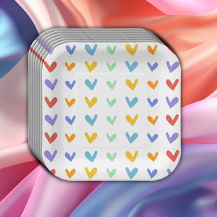 Farbenfrohe Herz trifft Retro Rainbow Baby Dusche Pappteller