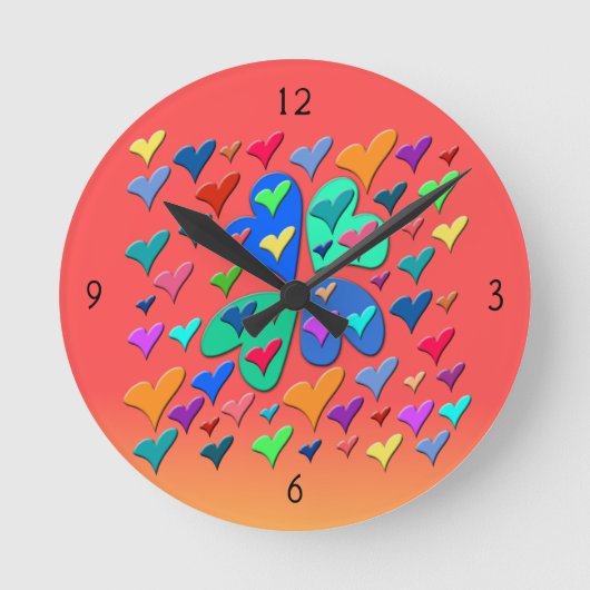 Farbenfrohe Herz-Uhr Runde Wanduhr (Vorderseite)
