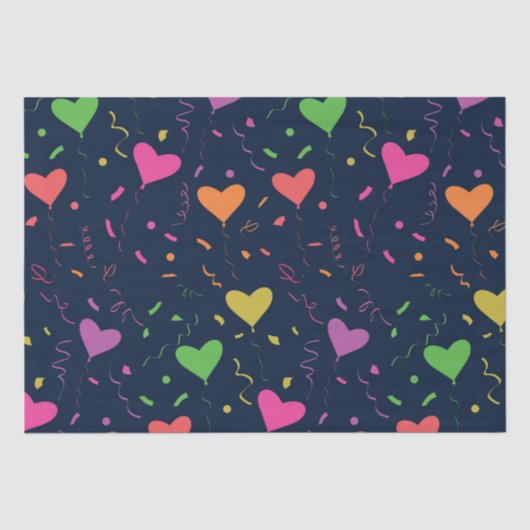 Farbenfrohe Herzblasen mit Confetti Muster Seidenpapier (Vorderseite)