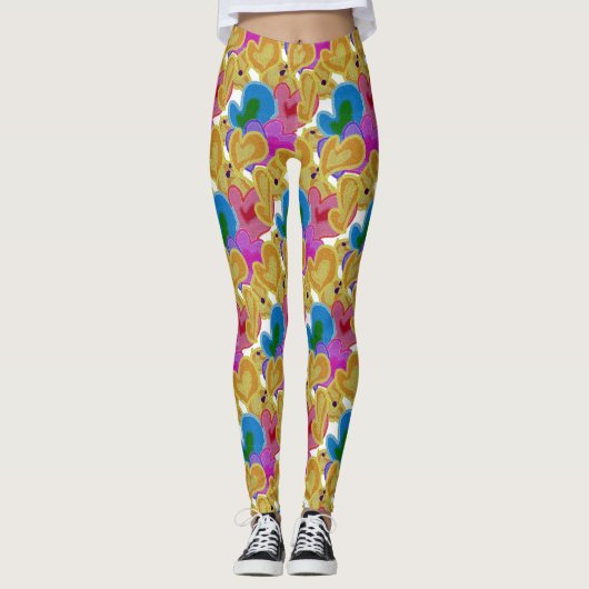Farbenfrohe Herzdesign Leggings (Vorderseite)