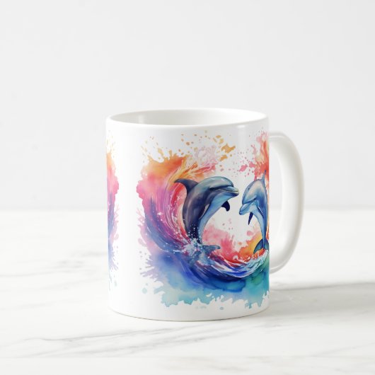 Farbenfrohe Herzdolphin Kaffeetasse (VorderseiteRechts)