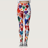 Farbenfrohe Herzdrucke Leggings - komfortabel und  (Vorderseite)
