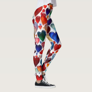 Farbenfrohe Herzdrucke Leggings - komfortabel und