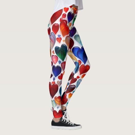 Farbenfrohe Herzdrucke Leggings - komfortabel und  (Rechts)