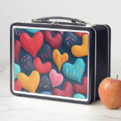 Farbenfrohe Herzen auf dunklem Hintergrund Metall Brotdose (Beispiel)