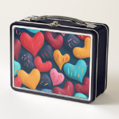 Farbenfrohe Herzen auf dunklem Hintergrund Metall Brotdose (Vorderseite)