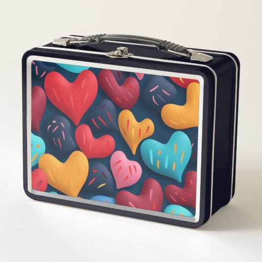 Farbenfrohe Herzen auf dunklem Hintergrund Metall Brotdose (Vorderseite)