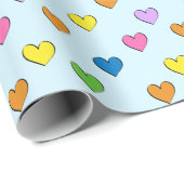 Farbenfrohe Herzen auf hellblauem Wrapping Paper Geschenkpapier (Rolleneckpunkt)