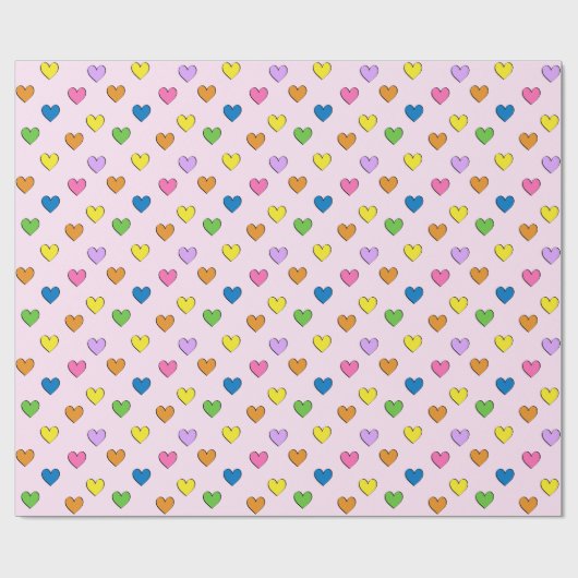 Farbenfrohe Herzen auf hellrosa Wrapping Paper Geschenkpapier (Flach)