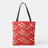 Farbenfrohe Herzen auf rot Tasche (Rückseite)