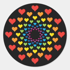 Farbenfrohe Herzen auf schwarz Runder Aufkleber