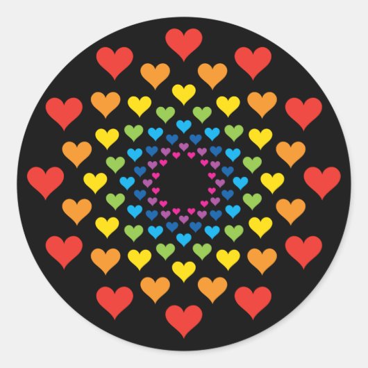 Farbenfrohe Herzen auf schwarz Runder Aufkleber (Vorderseite)
