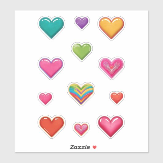 Farbenfrohe Herzen Aufkleber (Blatt)