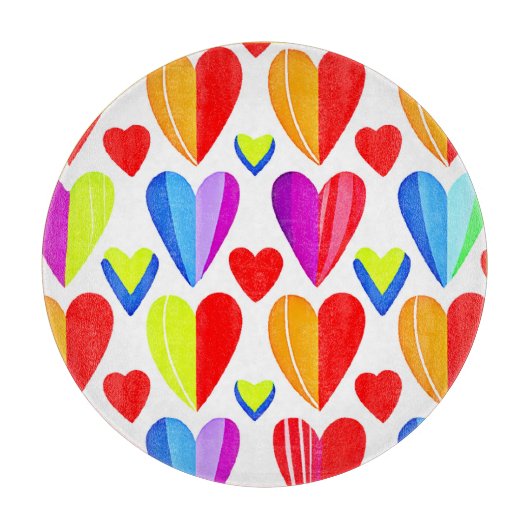 Farbenfrohe Herzen Bliss: Stilvolles Muster Schneidebrett (Vorderseite)