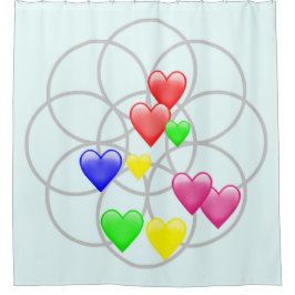 Farbenfrohe Herzen, Blume des Lebensmusters Duschvorhang
