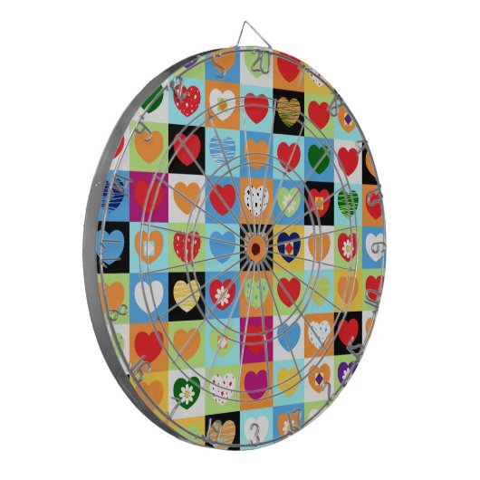 Farbenfrohe Herzen Dartscheibe (Vorderseite Links)