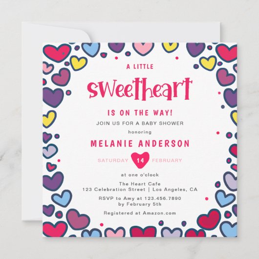 Farbenfrohe Herzen Eine kleine Sweetheart Babydusc Einladung (Vorderseite)