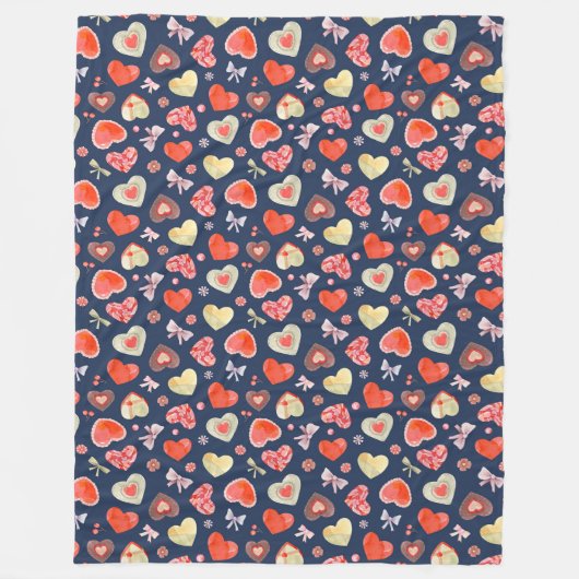 Farbenfrohe Herzen Fleecedecke (Vorderseite)