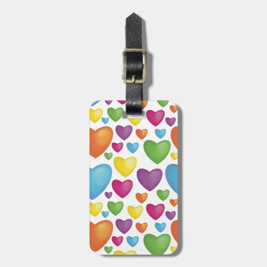 Farbenfrohe Herzen Gepäckanhänger (Vorderseite vertikal)