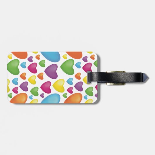 Farbenfrohe Herzen Gepäckanhänger (Rückseite horizontal)